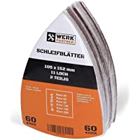Werk-Partner - Lijas triangulares de 105 x 152 mm- 60 unidades- papel de lija con velcro para madera- plástico- yeso…